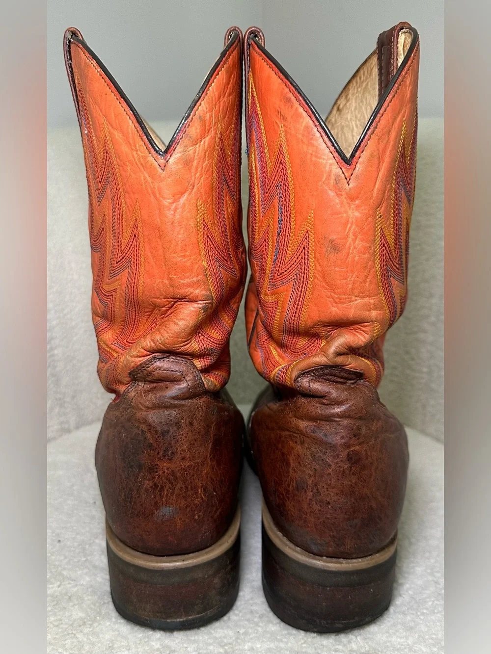 Vintage Roper Cowboy Boots Brown Leather Orange Western Handmade Western Boho 11